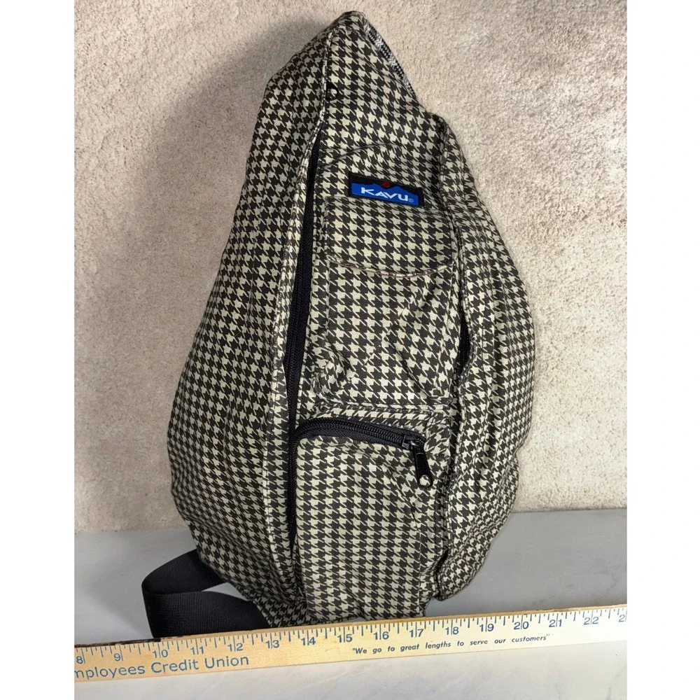 KAVU Black Houndstooth Rope Bag - OS - Sling Backpack Outdoor Gorpcore Preppy